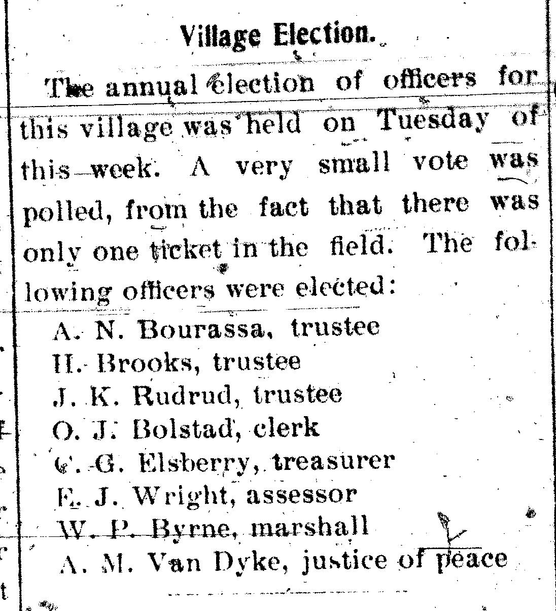 St. John N.D. Village Officer Election Results  March 1908